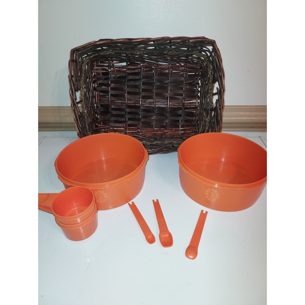 Vintage 2 Stacking Orange Tupperware Canister 8 Cup #1204-12 Measuring Cups